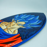 Goku Super Saiyan Azul - Replica de tabla de surf de madera pintada a mano