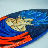 Goku Super Saiyan Azul - Replica de tabla de surf de madera pintada a mano