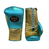 No Boxing No Life Fight Gloves - Metallic Aquamarine Blue/ Gold