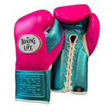 No Boxing No Life Fight Gloves - Fuchsia/ Metallic Sky Blue