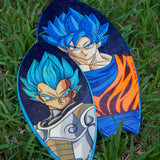 Goku Super Saiyan Azul - Replica de tabla de surf de madera pintada a mano