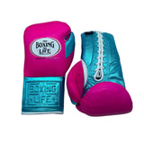 No Boxing No Life Fight Gloves - Fuchsia/ Metallic Sky Blue